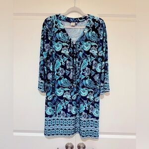 Saint Tropez West Blue paisley 3/4 sleeve lace up sun dress\cover up size XL
